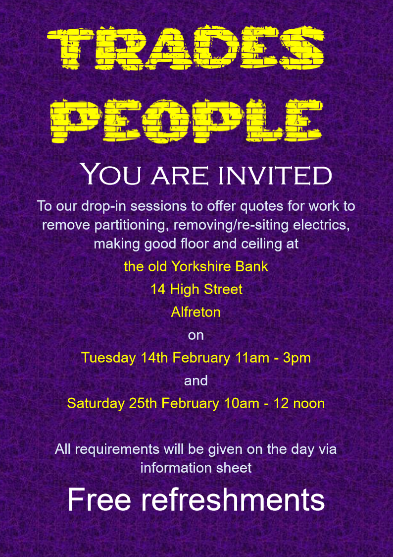 Sisu Derbyshire is inviting trades people to drop in sessions to offer quotes for a project in Alfreton