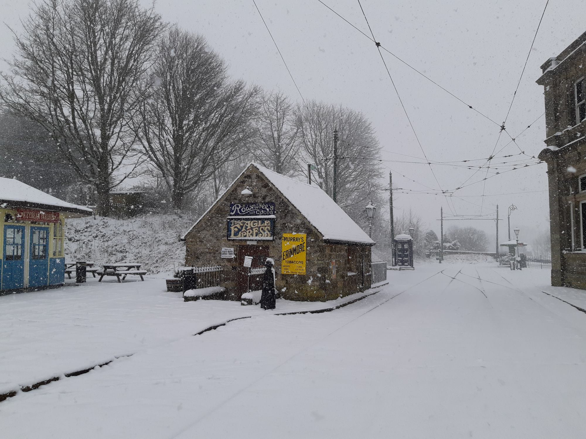 Crich Tramway Village in the snow