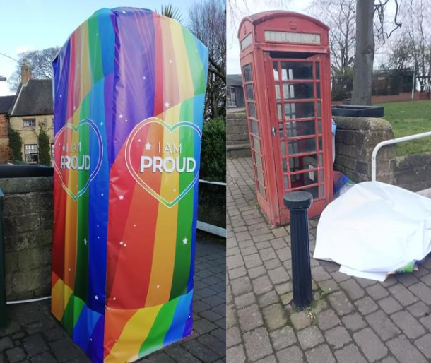 A phone box sleeve on Alfreton's High Street was damaged on March 1
