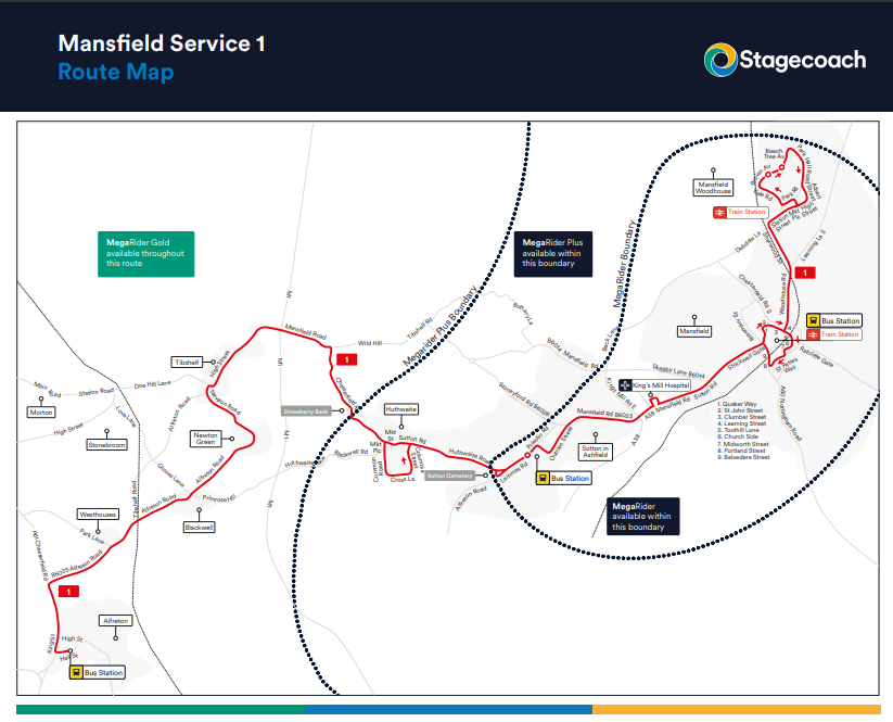 The Stagecoach Route Map for Service 1