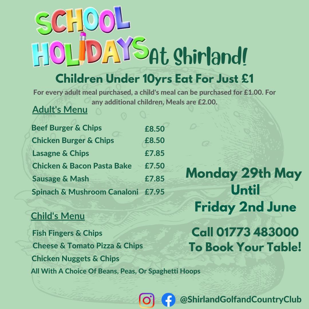 Children can eat for just £1 at Shirland Golf and Country Club during the May half term holiday
