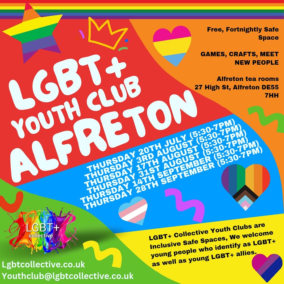 The new LGBT+ Youth Club in Alfreton will start on July 20 and will take place at Alfreton House Tearooms