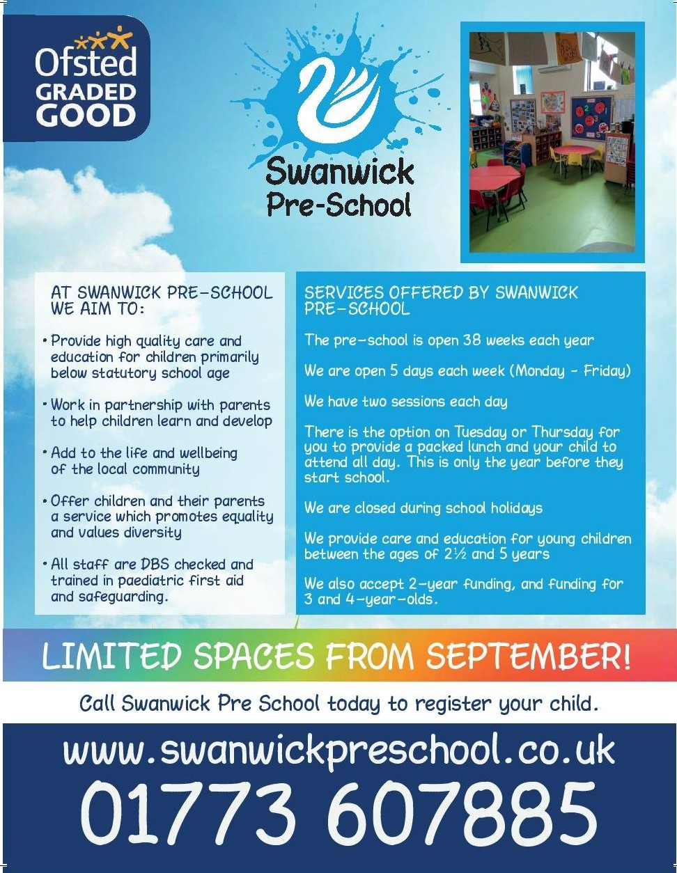 Swanwick Pre-school has places available for a September start