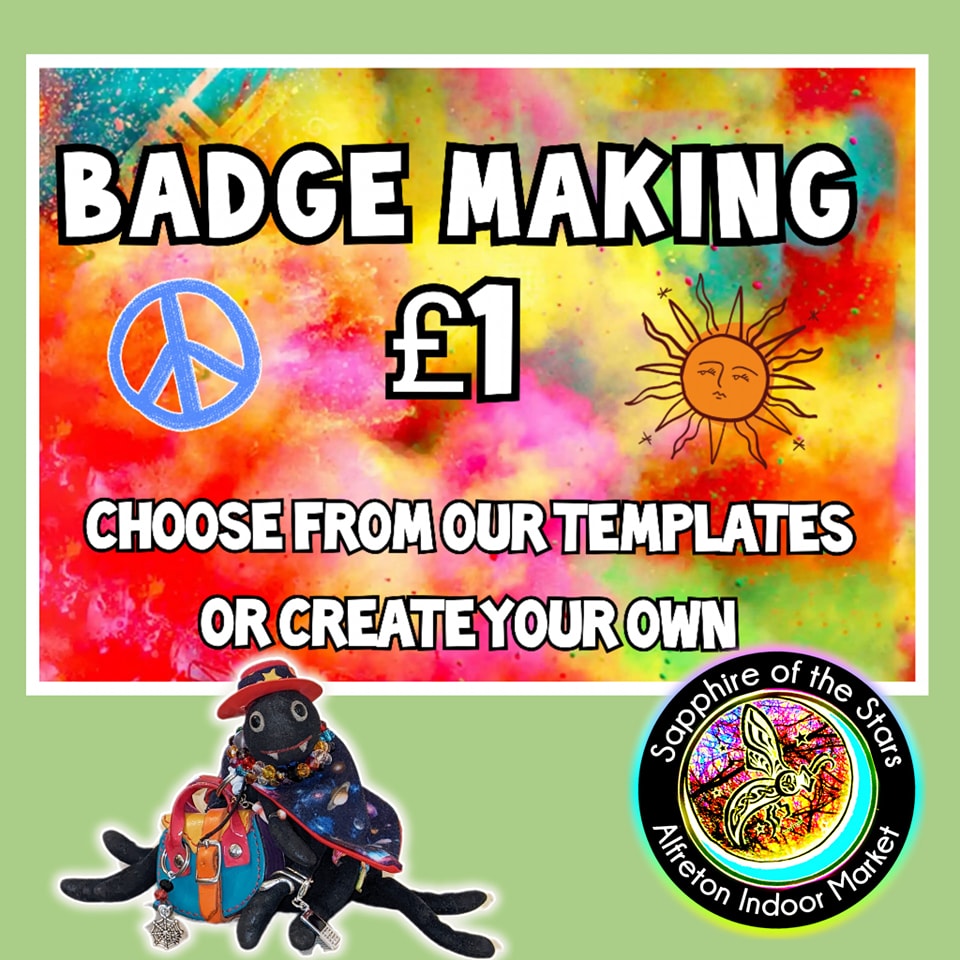 Make your own badge at Alfreton Indoor market for just £1