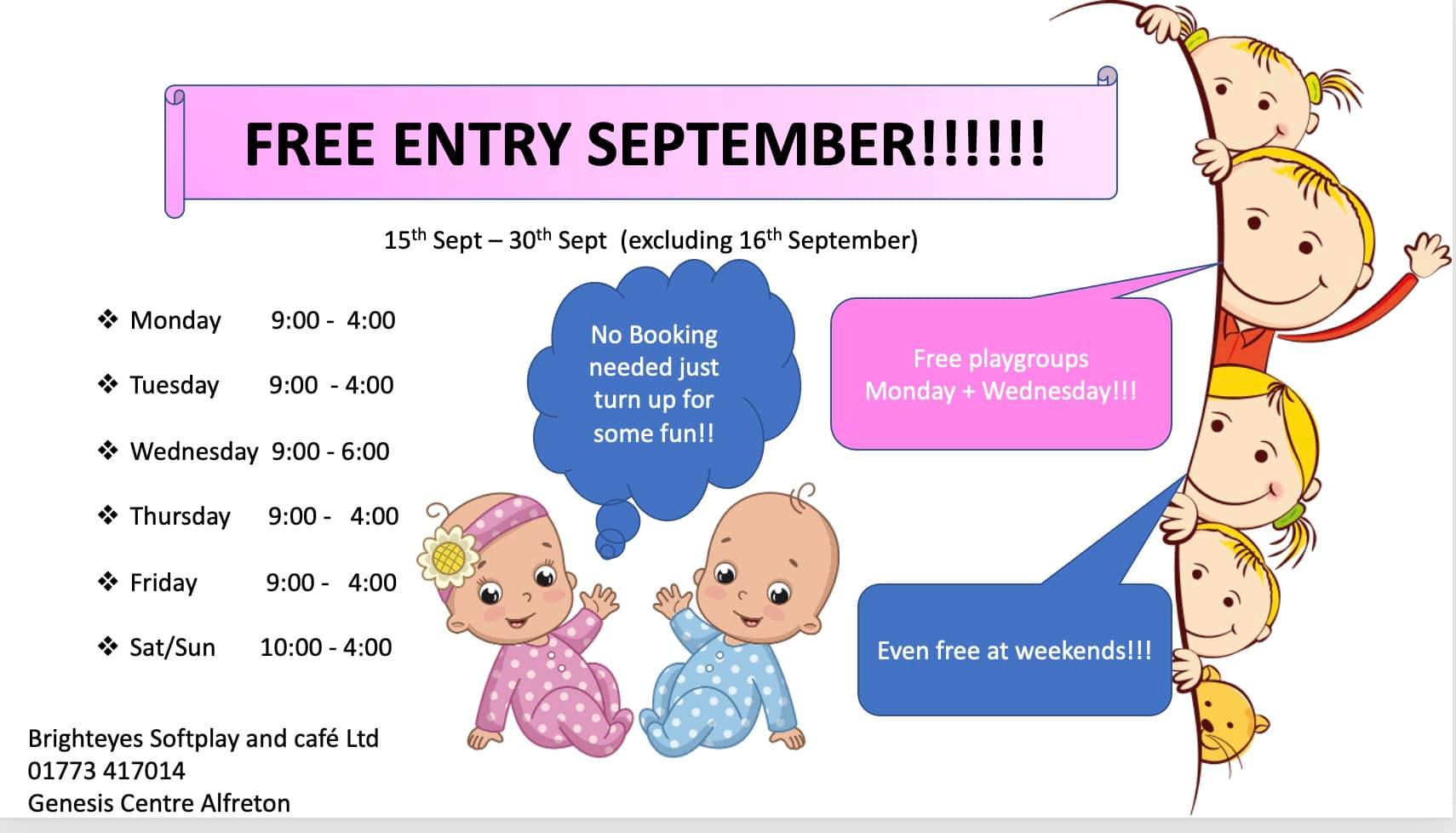 Children of all ages can play for free at Brighteyes Softplay for the rest of September