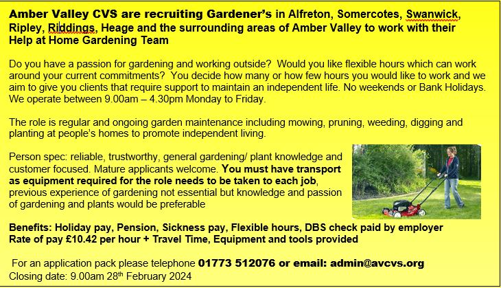 Job vacancy – Gardener for across Amber Valley